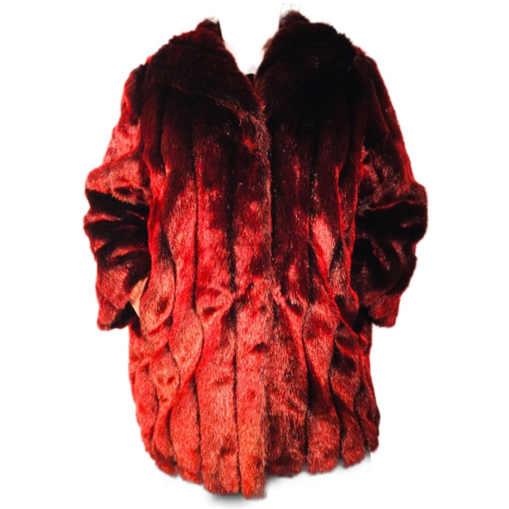 TERRY LEWIS | Red Burgundy Wine Faux Fur Coat - 1X